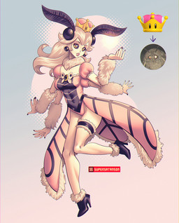 4_arms alternate_species black_sclera boots breasts clothing crown female footwear headgear high_heeled_boots high_heels humanoidized leotard lipstick makeup multi_arm multi_limb power-up shoes simple_background solo super_crown yellow_eyes supersatanson mario_bros nintendo animal_humanoid arthropod arthropod_humanoid humanoid insect insect_humanoid lepidopteran lepidopteran_humanoid moth moth_humanoid 2018