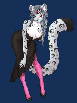 anthro black_bottomwear black_clothing black_footwear black_skirt bottomwear braided_hair braided_ponytail breasts clothing crown female flats_(shoes) footwear fur hair headgear heart_decoration heterochromia holding_breast legwear looking_at_viewer markings pantyhose pink_clothing pink_footwear pink_pantyhose ponytail royalty shoes skirt solo spots spotted_body spotted_fur spotted_markings spotted_tail tail tail_markings tiara topwear translucent translucent_clothing tube_top calxifyed aze_(shadowaze) felid feline mammal pantherine snow_leopard 3:4 absurd_res hi_res