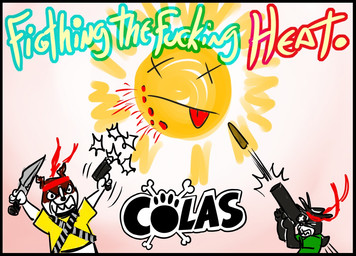 angry anthro black_body black_collar black_ears black_eyes black_fur black_hair black_nose black_tail brown_body brown_ears brown_fur clothing collar duo eyes_closed fur green_clothing green_shirt green_t-shirt green_topwear gun hair headgear headkerchief headwear holding_gun holding_knife holding_melee_weapon holding_object holding_ranged_weapon holding_rocket_launcher holding_weapon kerchief knife male melee_weapon multicolored_body multicolored_fur ranged_weapon red_headkerchief red_kerchief rocket_launcher sharp_teeth shirt shooting shooting_gun standing sun t-shirt tail teeth text tongue tongue_out topwear two_tone_body two_tone_fur weapon white_body white_fur x_eyes yellow_clothing yellow_shirt yellow_t-shirt yellow_topwear young young_anthro young_male charliepops charlie_(charliepops) sammy_(charliepops) canid canine canis domestic_cat domestic_dog felid feline felis mammal 2025 comic cover cover_art cover_page digital_media_(artwork) english_text