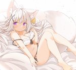 ahoge bra breasts clothed clothing female hair off_shoulder panties partially_clothed purple_eyes solo underwear white_hair minato_yuu animal_humanoid canid canid_humanoid canine canine_humanoid fox_humanoid humanoid mammal mammal_humanoid 2020 hi_res