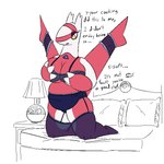 1:1 2021 accessory anthro bed bedroom big_breasts blue_markings bra breasts chest_markings cleavage clothed clothing countershade_legs countershading describing_size detailed_background ellipsis english_text eyelashes eyeshadow female furgonomics furniture furniture_lamp garter garter_straps generation_1_pokemon generation_3_pokemon gloves_(marking) holding_breast inanimate_object kneeling kneeling_on_bed lace lace_bra lace_garter lace_lingerie lace_panties lace_stockings lamp latias legendary_pokemon legwear lingerie makeup markings mattress navel nightstand nintendo no_pupils on_bed overweight overweight_anthro overweight_female panties pillow pokeball pokemon pokemon_(species) purple_bra purple_clothing purple_eyeshadow purple_legwear purple_lingerie purple_panties purple_stockings purple_underwear red_body red_legs red_wings simple_background skindentation solo stockings stuttering talking_to_another text thatoneaceguy translucent translucent_clothing translucent_legwear translucent_stockings triangle_(shape) tsundere underline underwear unusual_anatomy unusual_wings voltorb weight_conscious white_arms white_background white_body white_countershading white_markings wing_accessory wing_garter wingband wings yellow_eyes