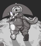 anthro armor astronaut balls_outline big_butt boots bulge butt clothing detailed_bulge device footwear genital_outline headgear helmet huge_butt looking_back male moon rear_view shoes solo spacesuit thick_thighs tight_clothing walking wide_hips submarine_screw snack_(submarine_screw) felid feline mammal 2022 greyscale hi_res monochrome