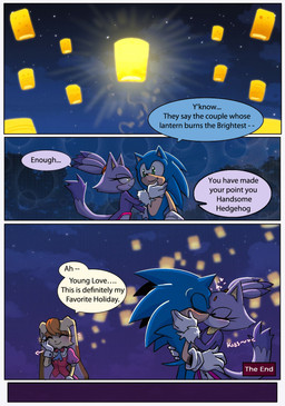 anthro blush dialogue eyes_closed female group hair hand_on_chest hand_on_hip heart_symbol hero hug hugging_another kissing lamp lantern male male/female night outside paper_lantern ponytail princess romantic romantic_ambiance romantic_couple royalty speech_bubble text trio lua_ink sega sonic_the_hedgehog_(series) blaze_the_cat sonic_the_hedgehog vanilla_the_rabbit domestic_cat eulipotyphlan felid feline felis hedgehog lagomorph leporid mammal rabbit comic hi_res