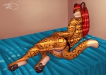 anthro bed big_butt butt clothing femboy furniture lingerie looking_at_viewer lying lying_on_bed male on_bed paws simple_background solo tail freckles_(artist) mahiri felid leopard mammal pantherine 2015