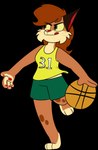 3_toes 4_fingers action_pose anthro ball barefoot basketball basketball_(ball) basketball_uniform biped black_ears black_eyebrows black_markings black_whiskers bottomwear breasts brown_body brown_eyes brown_fur brown_hair brown_spots cheek_tuft clothed clothed_anthro clothed_female clothing countershade_fur countershade_hands countershade_neck countershade_torso countershading eye_through_hair eyebrow_through_hair eyebrows eyelashes facial_tuft fangs feet female female_anthro fingers front_view fur fur_tuft glistening glistening_eyes glistening_nose green_bottomwear green_clothing green_shorts hair hair_over_eye jersey knee_markings leg_markings looking_aside markings narrowed_eyes number number_on_jersey number_print on_one_leg one_eye_obstructed p: pawpads pose prick_ears pupils red_inner_ear red_nose red_pawpads red_tongue shorts simple_background sportswear spots spotted_body spotted_fur spotted_knees spotted_legs standing tan_body tan_countershading tan_markings tan_toes teeth text toeless_(marking) toes tongue tongue_out topwear translucent translucent_hair transparent_background tuft uniform whiskers white_text yellow_sclera chokovit_(artist) cammy_carter bobcat felid feline lynx mammal 2017 absurd_res alpha_channel colored digital_drawing_(artwork) digital_media_(artwork) hi_res