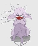 ahegao big_breasts blush bottomless breasts cleavage clothed clothing crossed_legs dialogue english_text female furniture heart_symbol hi_res jouljehart league_of_legends legwear looking_pleasured not_furry riot_games short_stack simple_background sitting solo stool tencent text thick_thighs thigh_highs tristana_(lol) white_background yordle