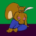 anthro areola belt big_areola big_breasts bottomwear breasts brown_body brown_fur cigarette clothed clothing denim denim_bottomwear denim_clothing female fur jeans leaning lighter mature_anthro mature_female pants sitting smoke smoking solo topless axentooth illah_(axentooth) mammal rodent sciurid 1:1 colored_sketch sketch