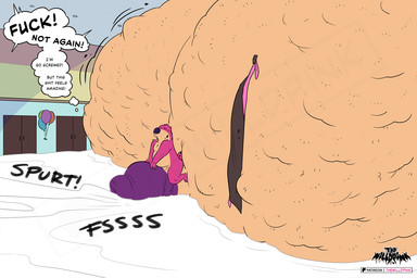anthro ball_vore balloon balls big_balls big_penis cock_vore cock_vore_invitation dialogue fur genitals huge_balls huge_penis hyper hyper_balls hyper_genitalia hyper_penis inflatable male party penile penis pink_body pink_fur purple_nose solo speech_bubble text vore thewilldpink hyena mammal 3:2 english_text