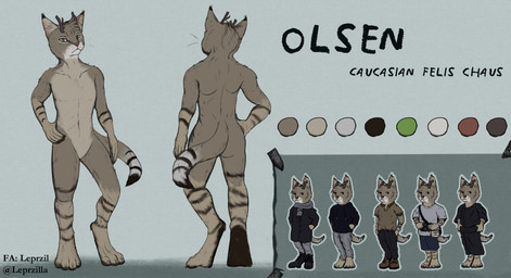 2_horns 5_fingers anthro antlers barefoot biped black_eyes black_text boots bottomwear brown_body brown_countershading brown_markings brown_stripes brown_tail_tip butt camera clock clothed clothing coat color_swatch countershade_feet countershade_torso countershading dipstick_tail featureless_crotch feet fingers footwear front_view fur green_eyes hair hand_in_pocket hand_on_hip holding_camera holding_object hoodie horn inner_ear_fluff male markings mouth_closed multiple_outfits nude pants pockets pupils rear_view reverse_countershading scarf scientific_name shirt shoes shorts solo standing striped_arms striped_legs striped_markings striped_tail stripes t-shirt tail tail_markings tan_body tan_countershading text topwear tuft watch white_sclera winter_clothing wristwatch leprzil felid feline felis jungle_cat mammal 2026 artist_name character_name english_text hi_res model_sheet