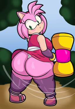 accessory alternate_costume anthro big_breasts big_butt blush breasts butt clothed clothing curvy_figure detailed_background dress eyelashes female fur gloves green_eyes hair hammer handwear headband huge_butt looking_back multicolored_body multicolored_fur outside panties panty_shot pink_body pink_fur pink_hair short_hair solo standing tan_body tan_fur thick_thighs tools two_tone_body two_tone_fur underwear upskirt voluptuous wide_hips wind someth1ngoranother sega sonic_boom sonic_the_hedgehog_(series) amy_rose amy_rose_(boom) eulipotyphlan hedgehog mammal 2022 absurd_res digital_media_(artwork) hi_res