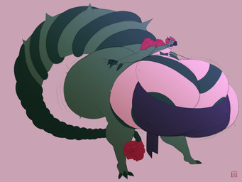 anthro big_breasts big_butt breasts butt female flower food green_body huge_breasts huge_butt hyper hyper_breasts hyper_butt plant rose_(flower) thick_thighs wings mythology salazia_greenwood dragon elemental_creature flora_fauna mythological_creature mythological_scalie scalie 4:3 absurd_res hi_res