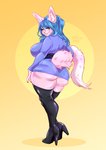 anthro big_breasts big_butt breasts butt clothing female footwear high_heels legwear looking_back rear_view shoes solo thigh_highs nastypasty mammal absurd_res hi_res