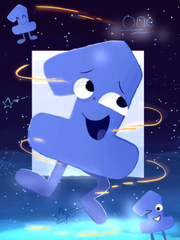 armless blue_body cosmic_background dancing female happy sky solo star starry_background starry_sky battle_for_dream_island object_shows one_(bfdi) algebralian animate_inanimate better_version_at_source hi_res