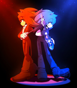 anthro black_background black_body blue_body bow_tie clothing duo electric_guitar fingerless_gloves footwear gloves green_eyes guitar half-closed_eyes handwear musical_instrument narrowed_eyes plucked_string_instrument red_eyes shoes simple_background smile string_instrument suit sonic-anomaly sega sonic_the_hedgehog_(series) shadow_the_hedgehog sonic_the_hedgehog eulipotyphlan hedgehog mammal hi_res unavailable_at_source
