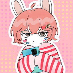 accessory anthro arms_bent bangs brown_eyes cellphone clothing dotted_background electronics eyelashes female female_anthro fur grey_pupils hair hair_accessory hairclip half-closed_eyes holding_cellphone holding_object holding_phone light long_ears looking_at_viewer mouth_closed multicolored_clothing multicolored_sweater multicolored_topwear narrowed_eyes noseless outline pattern_background pattern_clothing pattern_sweater pattern_topwear phone pink_background pink_clothing pink_hair pink_sweater pink_topwear pupils red_stripes short_hair simple_background sleeves_past_fingers solo standing stickers_on_face striped_clothing striped_sweater striped_topwear stripes sweater tan_eyelids tan_inner_ear topwear two_tone_clothing two_tone_sweater two_tone_topwear white_body white_fur white_outline peypey_mei1925 raving_rabbids rayman_(series) ubisoft fan_character pey_(peypey_mei1925) lagomorph mammal rabbid 1:1 2023 colored digital_drawing_(artwork) digital_media_(artwork) english_description half-length_portrait lighting portrait shaded