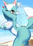 animal_crossing anthro beach big_butt blush body_blush breast_blush breasts burgerkiss butt canid canine canis conditional_dnp digital_media_(artwork) female heart_symbol hi_res mammal nintendo nipples nude seaside shaded skye_(animal_crossing) solo tail tail_motion tailwag wet wolf