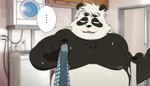 anthro belly big_belly black_body black_nose bodily_fluids clothing ellipsis kemono male moobs nipples overweight overweight_male solo sweat underwear white_body eto1212 vtuber sasayama_akira bear giant_panda mammal 2023 hi_res