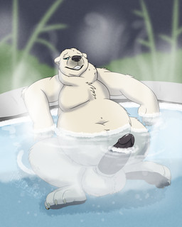 balls big_balls big_penis black_penis claws erection fur genitals green_eyes hot_tub male pawpads penis solo steam teeth water white_body white_fur alex.fetter bear mammal polar_bear ursine hi_res