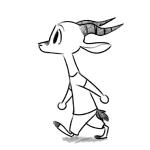 ambiguous_gender anthro barefoot biped clothed clothing facial_markings feet head_markings horn markings side_view simple_background solo walking white_background fuel_(artist) chico_(fuel) antelope bovid gazelle mammal 1:1 2019 animated greyscale monochrome short_playtime sketch