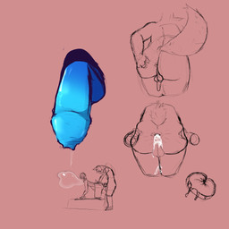 anthro blue_penis bodily_fluids butt cum cum_drip cum_from_ass cum_in_ass cum_inside dessert disembodied_penis doggystyle doughnut dripping duo food foreskin from_behind_position genital_fluids genitals glory_hole hand_on_butt male male/male pastry penis presenting presenting_hindquarters sex samwafflez ambiguous_species canid canine fox lagomorph leporid mammal rabbit 1:1 guide_lines hi_res sketch sketch_page