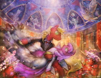 apple banner bow_(feature) bow_tie bride building clothing column cutie_mark dancing detailed_background dome dream dress duo eye_contact female feral flower food fruit inside jewelry looking_at_another necklace plant ribbons rock scroll suite wedding wheat girlsay friendship_is_magic hasbro my_little_pony big_macintosh_(mlp) cheerilee_(mlp) princess_cadance_(mlp) princess_celestia_(mlp) princess_luna_(mlp) twilight_sparkle_(mlp) avian bird equid mammal owl