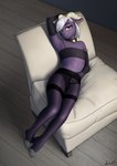 abs anthro clothing collar ear_piercing femboy furniture hair hair_over_eye hand_on_crotch horn inside legwear lingerie looking_aside male one_eye_obstructed pantyhose piercing reclining sofa solo topwear tube_top apocheck13 conditional_dnp charisma bovid caprine mammal sheep absurd_res hi_res