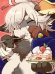 anthro blush cake dessert food fur japanese kemono male slightly_chubby 1boshi canid canine fox mammal