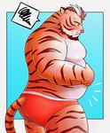 anthro belly big_belly blush bodily_fluids butt clothing countershading kemono male moobs nipples orange_body overweight overweight_male solo sweat underwear kemokemumaki kemumaki felid mammal pantherine tiger 2022