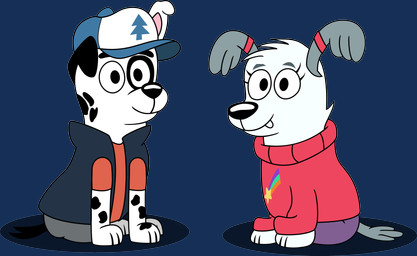 black_body black_fur black_nose black_spots blue_cap blue_clothing blue_jacket blue_jacket_vest blue_topwear blue_vest bottomwear clothing cosplay crossover_cosplay duo eye_patch_(marking) facial_markings female feral fluffy_ears fluffy_fur fur grey_bottomwear grey_clothing grey_shorts head_markings heterochromatic_ears jacket jacket_vest male markings patch_(marking) pink_clothing pink_sweater pink_topwear purple_bottomwear purple_clothing purple_skirt red_clothing red_shirt red_t-shirt red_topwear shirt shorts skirt spots spotted_body spotted_fur sweater t-shirt topwear vest white_body white_fur parapups disney gravity_falls hasbro pound_puppies pound_puppies_(2010) dipper_pines mabel_pines patches_(pound_puppies) rebound_(pound_puppies) canid canine canis dalmatian domestic_dog herding_dog mammal old_english_sheepdog pastoral_dog sheepdog absurd_res alpha_channel crossover hi_res