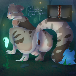 ahegao anthro anus atmospheric_lighting balls big_penis bioluminescent_plants blush bodily_fluids brown_body brown_fur butt cave crouching dark_spots embarrassed erection excessive_feces fart feces fungus fur genitals glowing glowing_fungus glowing_mushroom half-closed_eyes huge_scat hyper hyper_feces looking_pleasured male muscular mushroom musk narrowed_eyes odor penis pile_of_feces pooping presenting raised_tail smelly solo speech_bubble spots steam sweat tail text thick_thighs underground white_body white_fur wide_hips mirok casualties:_unknown canid canine hyena mammal spotted_hyena invalid_tag original_character 1:1 absurd_res hi_res