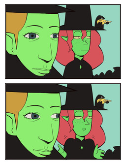 4_fingers ambiguous_gender black_body black_clothing black_hat black_headwear blue_eyes brown_hair closed_smile clothing corn eating eating_food eye_contact female feral fingers food freckled_face freckles gesture green_body green_skin group hair hat headgear headwear humanoid_pointy_ears looking_at_another looking_at_viewer mouth_closed plant pointy_ears red_hair shrug simple_background small_comic smile teal_background thin_eyebrows trio unimpressed white_sclera witch_hat bonnymama7 elphaba_(bonnymama7) eve_(bonnymama7) avian bird corvid corvus_(genus) crow humanoid mammal oscine passerine 2025 absurd_res bust_portrait comic digital_drawing_(artwork) digital_media_(artwork) end_page flat_colors hi_res portrait