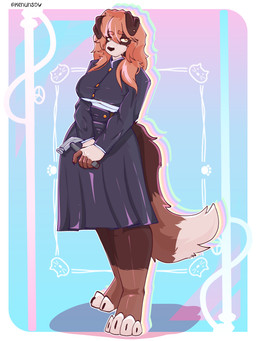 anthro clothed clothing cosplay costume dress female fur hair hammer holding_object simple_background solo standing tail tools topwear weapon soyk3nun nobara_kugisaki sarah_(corgipudding) border_collie canid canine canis collie domestic_dog herding_dog mammal pastoral_dog sheepdog 3:4 absurd_res hi_res