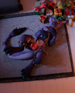 animal_genitalia animal_penis anthro bell bell_collar blep carpet christmas_clothing christmas_decorations christmas_lights christmas_tree claws clothing collar erection fangs feral forked_tongue fur genital_slit genitals gift hair harness holidays horn inside looking_at_viewer lying male nude penis plant presenting presenting_penis simple_background solo spread_legs spreading submissive tail tapering_penis teeth tongue tongue_out tree tuft warm_lighting hjortar christmas mythology vrchat tappa_(hjortar) dragon furred_dragon furred_scalie moonfang mythological_creature mythological_scalie scalie 3d_(artwork) absurd_res digital_media_(artwork) hi_res huge_filesize