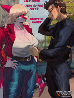 5_fingers abstract_background anthro belt big_breasts blonde_hair blue_eyes bodily_fluids bone_frill bottomwear breasts brown_hair claws cleavage clothed clothing curvy_figure denim denim_bottomwear denim_clothing dialogue duo eyes_closed female finger_claws fingers flirting frill_(anatomy) hair hands_on_hips hands_on_own_hips jacket jeans light-skinned_male light_body light_skin long_hair long_tail magenta_body magenta_scales male multicolored_body multicolored_scales open_mouth open_smile outside pants patreon_logo red_clothing red_jacket red_topwear scales short_hair smile snout spiked_tail spikes spikes_(anatomy) sweat sweatdrop tail teeth text thick_thighs topwear two_tone_body two_tone_scales voluptuous voluptuous_anthro voluptuous_female white_body white_scales wide_hipped_anthro wide_hipped_female wide_hips deadassspider cavemanon_studios i_wani_hug_that_gator lost_in_pangea patreon douglas_dietrich mia_moretti dinosaur hadrosaurid human mammal ornithischian ornithopod parasaurolophus prehistoric_species reptile scalie 2025 absurd_res artist_name digital_drawing_(artwork) digital_media_(artwork) english_text hi_res watermark