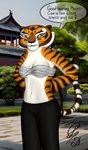 absurd_res anthro athletic breasts chest_wraps clothed clothing detailed dragonczech dreamworks english_text felid feline female hi_res kung_fu_panda looking_at_viewer mammal master_tigress pantherine partially_clothed pose text tiger wraps