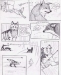 ambiguous_gender animal_genitalia canid canine canis clothed clothing comic coop_(wrng) dialogue digitigrade english_text feral fur genitals graphite_(artwork) greyscale group human male mammal monochrome natsume_(wrng) natsumewolf oz_(wrng) pencil_(artwork) quadruped rikku sheath tail text traditional_media_(artwork) wolf wolf's_rain wolf's_rain_next_generation