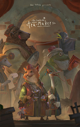 ambiguous_gender anthro beak beard brown_body brown_fur clothing extreme_size_difference eyes_closed facial_hair female fez fur green_body group hat headgear headwear horizontal_pupils looking_up male middle_eastern_clothing pupils religious_clothing religious_headwear side_view size_difference smile standing teapot tongue tongue_out turban walking whiskers white_beard white_facial_hair rio_sabda amphibian anatid anseriform aquatic avian bear bird canid domestic_cat duck felid feline felis fish frog mammal mouse murid murine rodent digital_media_(artwork) hi_res