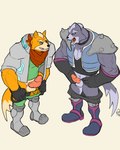 anthro balls barazoku comparing duo genitals hybrid_genitalia hybrid_penis knot male muscular penis penis_size_difference rickleone nintendo star_fox fox_mccloud wolf_o'donnell canid canine canis fox mammal wolf 4:5 hi_res