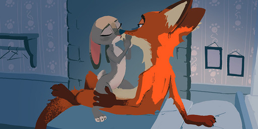 4_fingers anthro anthro_on_anthro barely_visible_genitalia bed bedroom detailed_background duo ears_down eyes_closed female female_penetrated fingers from_front_position fur furniture genitals grey_body grey_fur inside kissing light looking_at_another male male/female male_penetrating male_penetrating_female mastery_position nude on_bed orange_body orange_fur penetration pivoted_ears sex straddling samur_shalem disney zootopia judy_hopps nick_wilde canid canine fox lagomorph leporid mammal rabbit red_fox true_fox 2016 lighting