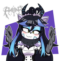 amber_eyes anthro arm_warmers armwear black_hair blue_markings clothing female gun gun_arm hair horn long_hair maid_uniform markings p90 pointy_ears ranged_weapon solo submachine_gun uniform weapon weapon_arm white_body providedduck sega sonic_the_hedgehog_(series) maid_velatis velatis_ferio_caedo unknown_species 1:1 hi_res