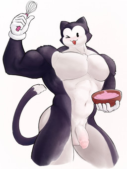 abs anthro balls big_arms big_butt big_muscles big_pecs blush butt cooking flaccid foreskin fur genitals humanoid_genitalia humanoid_penis male male/male muscular muscular_anthro muscular_male nude_anthro nude_male pecs penis smile solo tail thick_thighs vein veiny_penis over_the_cl0uds epic_games fortnite meowscles meowscles_(toon) absurd_res hi_res
