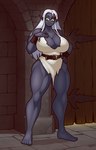 belt big_breasts breasts cleavage clothed clothing collarbone door eyebrows feet female green_eyes grey_body grey_skin hair hand_on_chest hand_on_hip huge_breasts humanoid_pointy_ears long_hair muscular not_furry pointy_ears solo standing thick_thighs waist_belt white_hair blazbaros dungeons_and_dragons hasbro wizards_of_the_coast drow elf humanoid 2024 9:14 hi_res