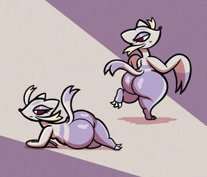 anthro big_butt butt claws dipstick_tail eyelashes female fur huge_butt markings purple_body purple_fur purple_tail_tip red_eyes red_nose solo tail tail_markings toe_claws whiskers white_body white_ears white_fur white_tail yellow_body yellow_fur stickyfan nintendo pokemon generation_5_pokemon mienshao pokemon_(species) 2026