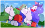 2019 all_fours anthro backsack ball_size_difference balls big_butt blue_yoshi boshi butt claws countershade_feet countershading digital_media_(artwork) duo eyewear feet flaccid foreskin genitals glans grin hi_res looking_back male mario_bros naughty_face nintendo penis penis_size_difference perineum pink_glans racing rear_view scalie shaded smile soles sunglasses super_mario_rpg_legend_of_the_seven_stars tderek99 toe_claws white_balls white_penis white_perineum yoshi