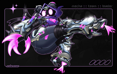 4_claws abstract_background action_pose anthro arm_wraps armor big_butt black_background boots broken_heart_print butt canister chrome claw_(weapon) clawed_gauntlets claws clothing cybernetics dark_armor dark_body dark_clothing dark_fur energy_claws energy_weapon eye_scar facial_scar female footwear fur furgonomic_headwear furgonomics gauntlets gauntlets_(weapon) gesture gloves glowing glowing_eyes glowing_nose greaves hand_gesture handwear high_heeled_boots high_heels hood hydraulics kick machine melee_weapon metallic_body midair name_drop pink_eyes pink_mouth pink_nose pose purple_body purple_clothing purple_fur rocket_boots scar scratches shadow_face shoes shoulder_armor simple_background solo sparkles spiked_knee_pads spiked_knuckles text thick_thighs vambrace weapon wide_eyed wraps ishiexe epic_games fortnite raven_team_leader bear cyborg mammal robot robot_anthro absurd_res artist_name hi_res