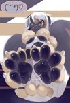 anatomically_inaccurate anatomically_inaccurate_pawpads black_pawpads bodily_fluids brown_eyes feet foot_fetish foot_focus hair heart_symbol kennys looking_at_viewer male markings multicolored_hair one_eye_closed pawpads paws solo speech_bubble sweat sweaty_paws wink falni lagomorph leporid mammal rabbit absurd_res hi_res