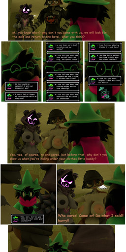 angry anthro areola armor backroom beanie big_areola big_breasts black_beanie black_body black_clothing black_hat black_headwear black_nails breasts clothing colored_nails demanding demanding_sex dialogue duo ear_piercing eyewear feathers female fur gauntlets gesture glasses gloves glowing glowing_face green_clothing green_eyewear green_glasses group hand_gesture handwear hat headgear headwear male multicolored_body nails natural_breasts nipples nude piercing pink_nipples pink_scarf purple_body purple_eyes purple_nipples scarf smile smiling_at_another smiling_at_partner surprised talking_to_another talking_to_partner text thick_thighs thumbs_up trio wide_hips yellow_eyes yellow_light 5naptrap deltarune epic_games fortnite fortnite:_battle_royale the_backrooms undertale_(series) meow_skulls ralsei raven_team_leader bear bovid calico_cat caprine domestic_cat felid feline felis goat mammal ursine 3d_(artwork) absurd_res comic comic_sans digital_media_(artwork) english_text hi_res source_filmmaker_(artwork)
