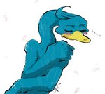 anthro beak blue_body blue_feathers blush covering covering_self eyes_closed feathers male nude shy solo shirako beastars dom_(beastars) avian bird galliform peafowl phasianid half-length_portrait hi_res portrait