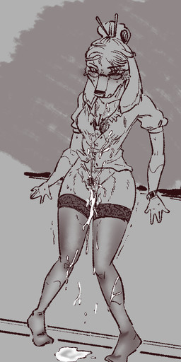 accessory after_sex anthro biped blush blush_lines bodily_fluids bra breasts clothed clothing cum cum_from_vagina cum_in_vagina cum_inside cum_on_breasts cum_on_clothing cum_on_ground cum_on_leg eyewear female floppy_ears front_view genital_fluids genitals glasses hair hair_accessory hair_bun hair_sticks humanoid_genitalia humanoid_vulva leaking_cum legwear looking_at_viewer lop_ears partially_clothed plantigrade pubes shirt small_breasts solo standing stockings teacher thigh_highs topwear underwear vulva wearing_glasses canisfidelis ms._haley_(canisfidelis) canid canine canis dachshund domestic_dog hunting_dog mammal 2026 monochrome sketch