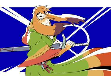 anthro asian_clothing belt claws clothing east_asian_clothing fur hair hidden_eyes holding_melee_weapon holding_object holding_scabbard holding_sword holding_weapon japanese_clothing kimono long_ears looking_at_viewer male melee_weapon mouth_closed obscured_eyes scabbard solo sword weapon reagan700 breath_of_fire capcom scias canid canine canis domestic_dog mammal 2026 hi_res